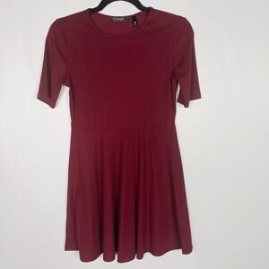 Aqua Girls XLarge XL Burgundy Red Rib Knit Fit and Flare Dress Short Sleeve Crew